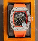 Clone Richard Mille RM35-01 Orange Rubber Strap Knockoff Watch With Diamonds
